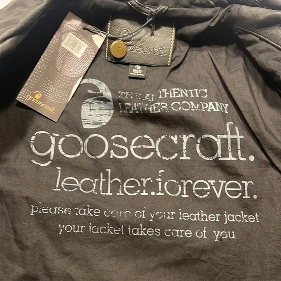 (NWT) Goosecraft Dual Zip Leather Black Biker Jacket, Medium